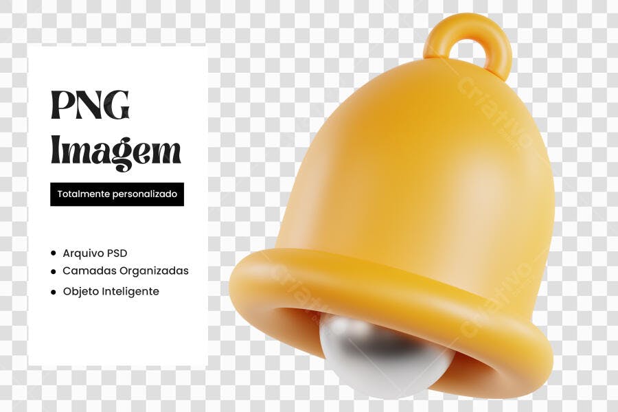 Elemento 3D Sino Notificação Amarelo PNG Fundo Transparente