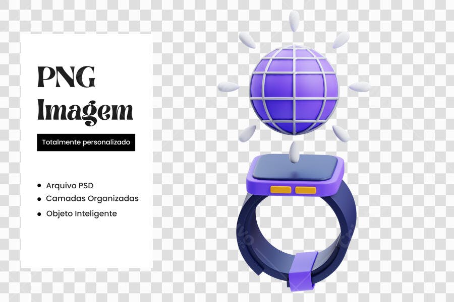 Elemento 3D Smartwatch Roxo Conectado PNG Fundo Transparente