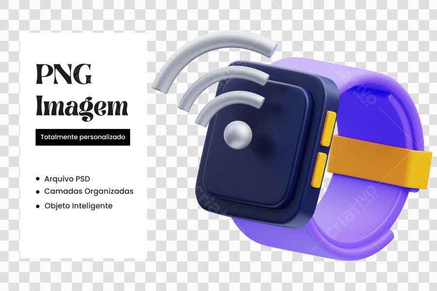 Elemento 3D Smartwatch Roxo Conectividade PNG Fundo Transparente