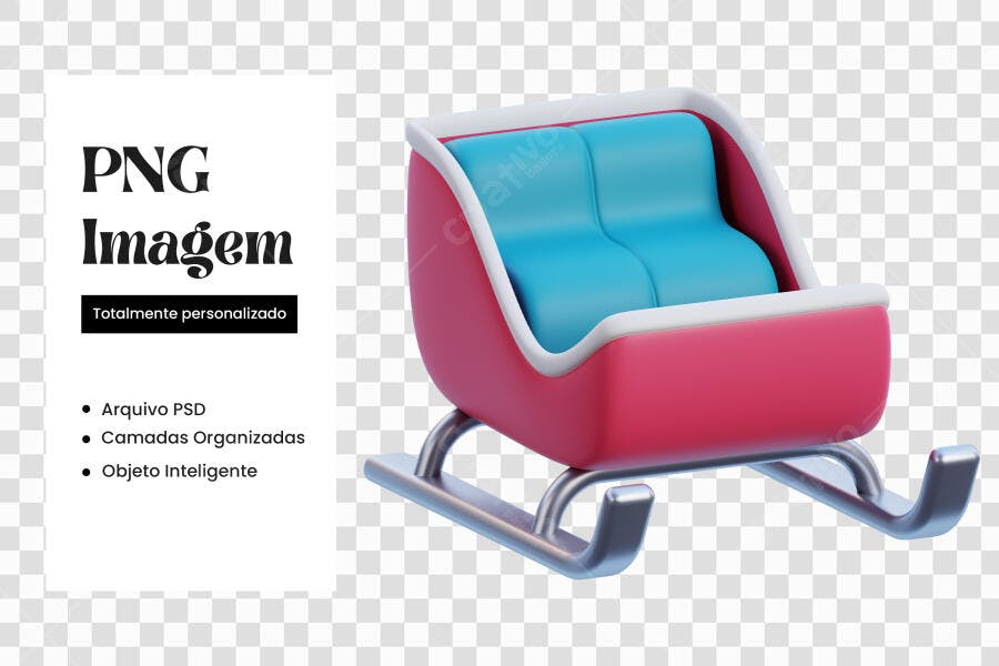 Elemento 3D Trenó Natal 25 Dezembro Rosa Azul PNG Fundo Transparente