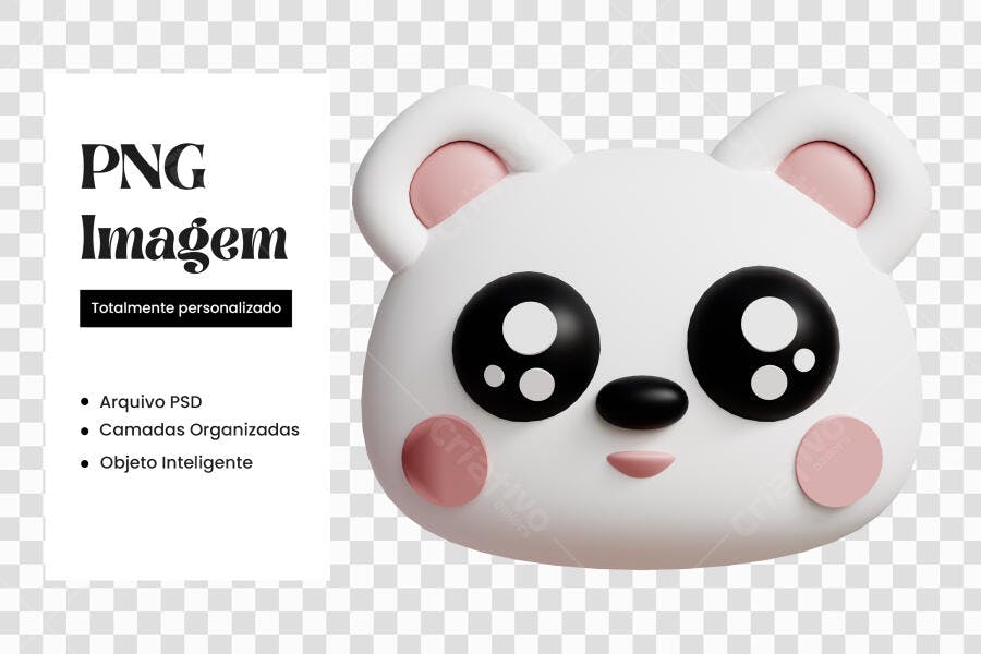 Elemento 3D Urso Panda Kawaii Fofo PNG Fundo Transparente