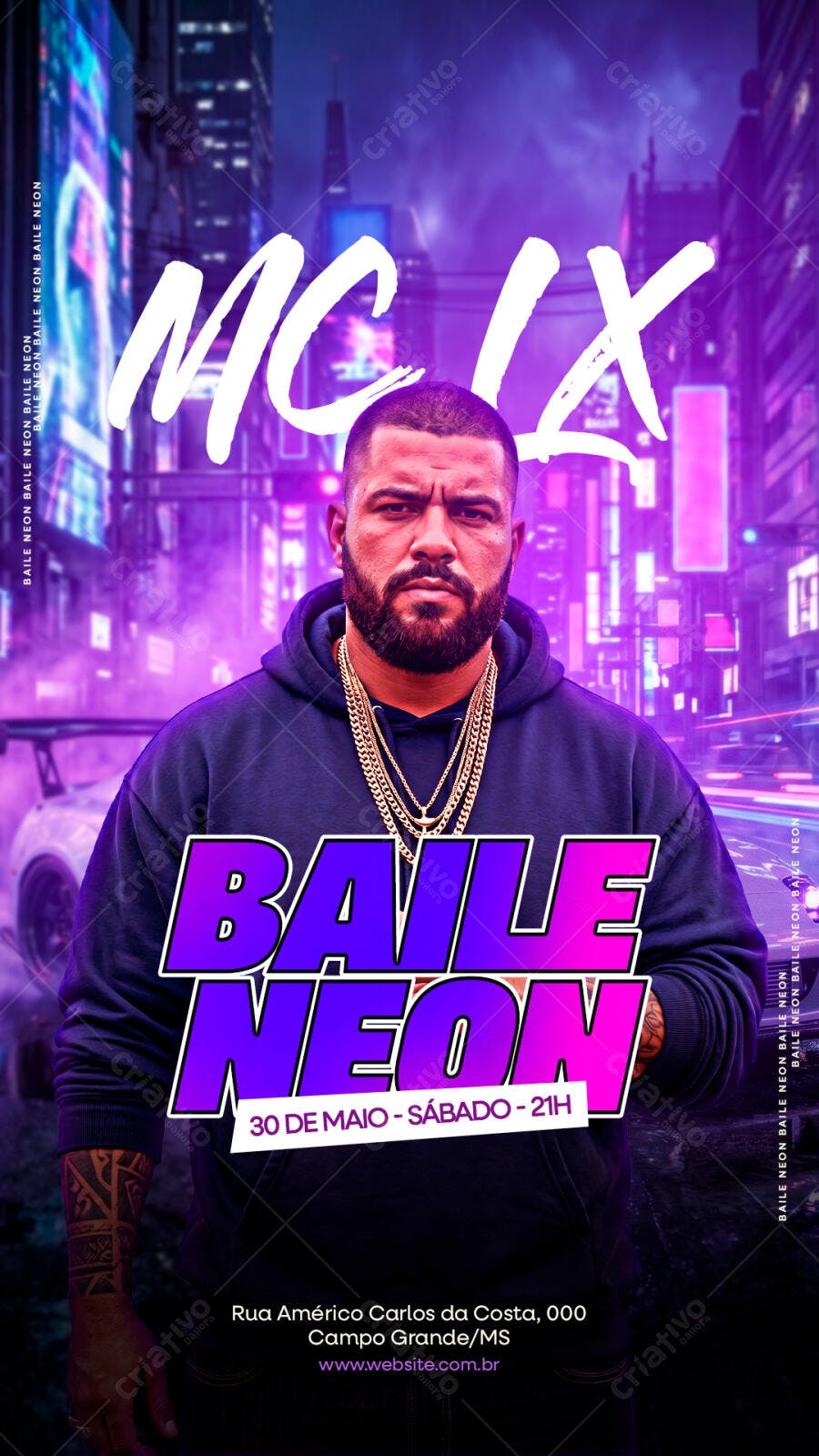 Flyer Baile Neon MC LX Festa Balada PSD Editável