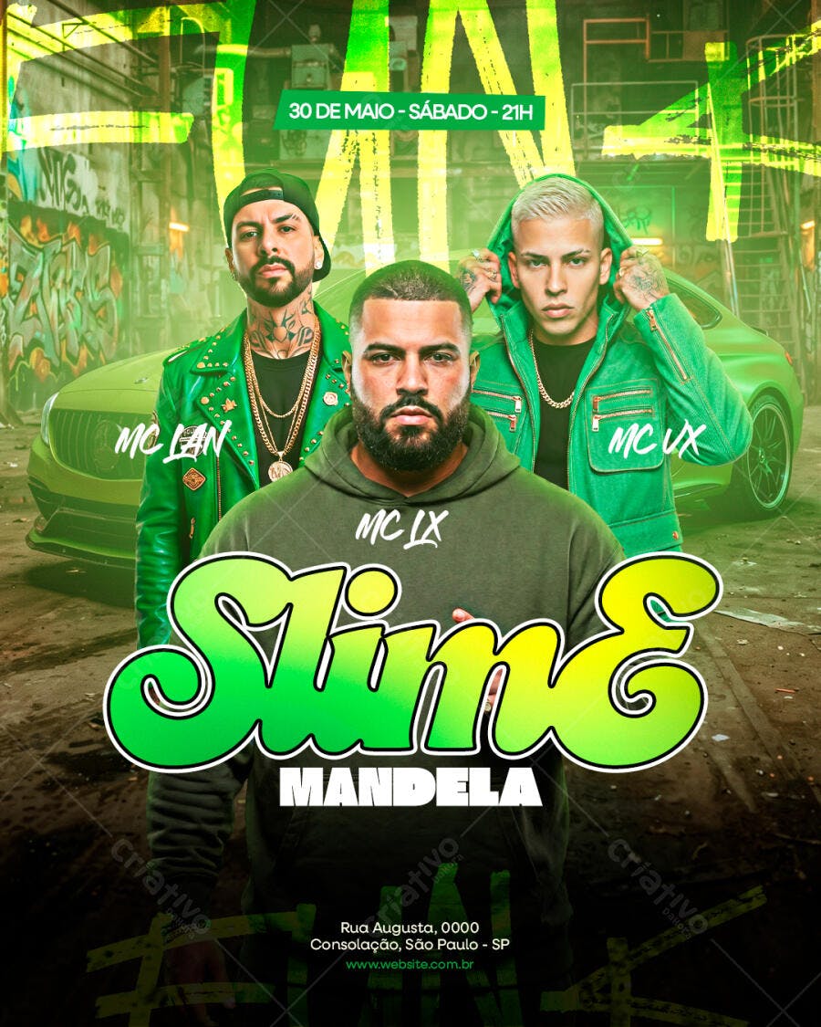 Flyer Festa Slime Mandela Maio PSD Editável