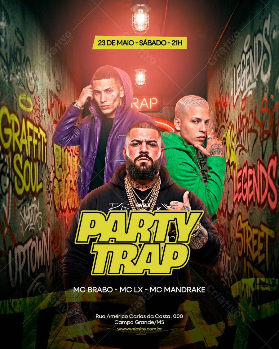 Flyer Party Trap Festa Rap Maio PSD Editável