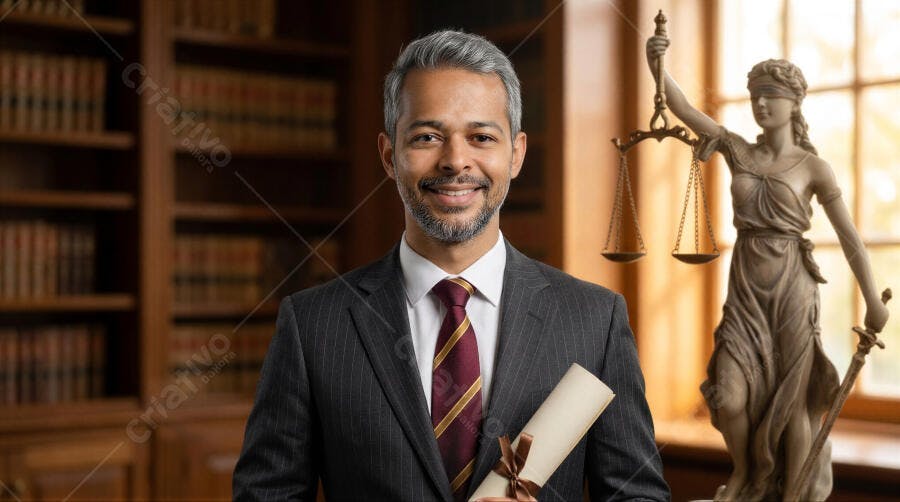 Foto Advogado Homem Sorrindo Diploma Justiça Escritório
