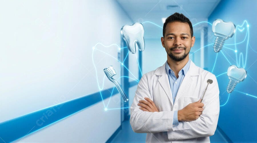 Foto Dentista Homem Negro Sorrindo Clínica Odontológica