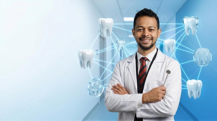 Foto Dentista Homem Sorrindo com Ferramenta Odontológica