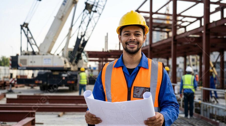 Foto Engenheiro Homem Sorrindo Obra Construção Civil