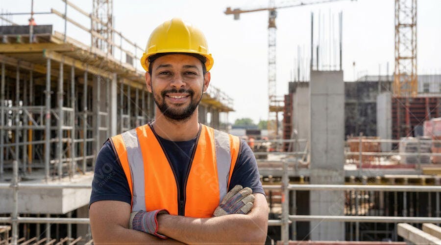 Foto Engenheiro Homem Sorrindo Obra Construção Civil