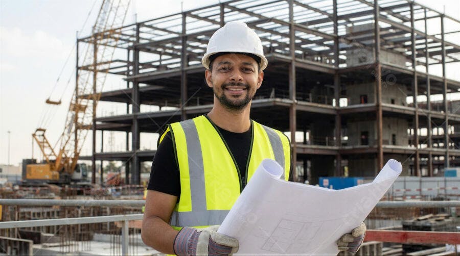 Foto Engenheiro Homem Sorrindo Obra Construção Civil