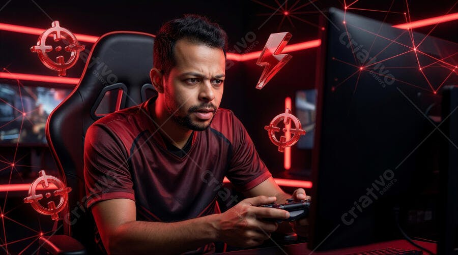 Foto Gamer Jogando Videogame Online com Controle e Foco