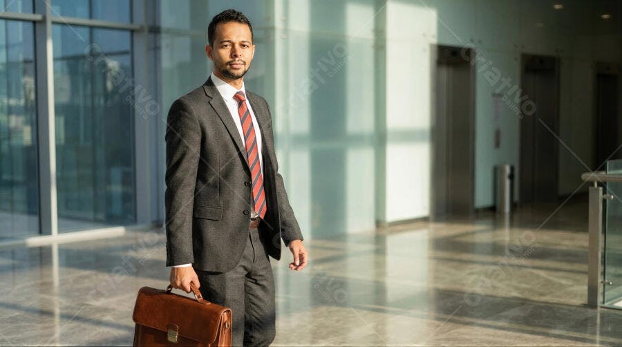 Foto Homem de Negócios Terno Maleta Escritório Moderno