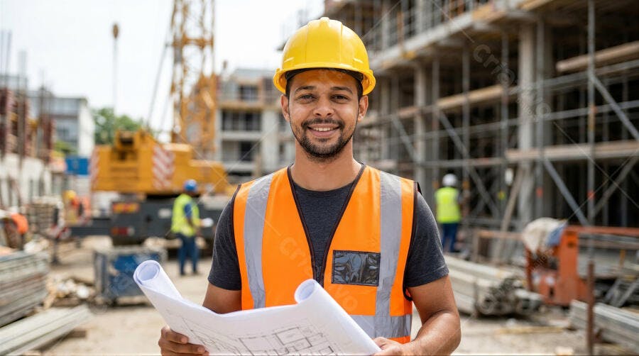 Foto Homem Engenheiro Sorrindo Obra Construção Civil