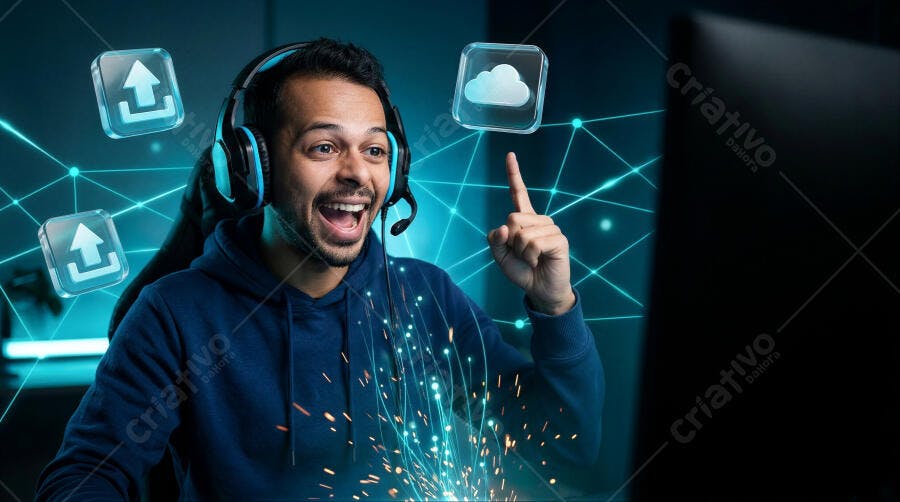 Foto Homem Gamer Festejando Vitória Jogando Online