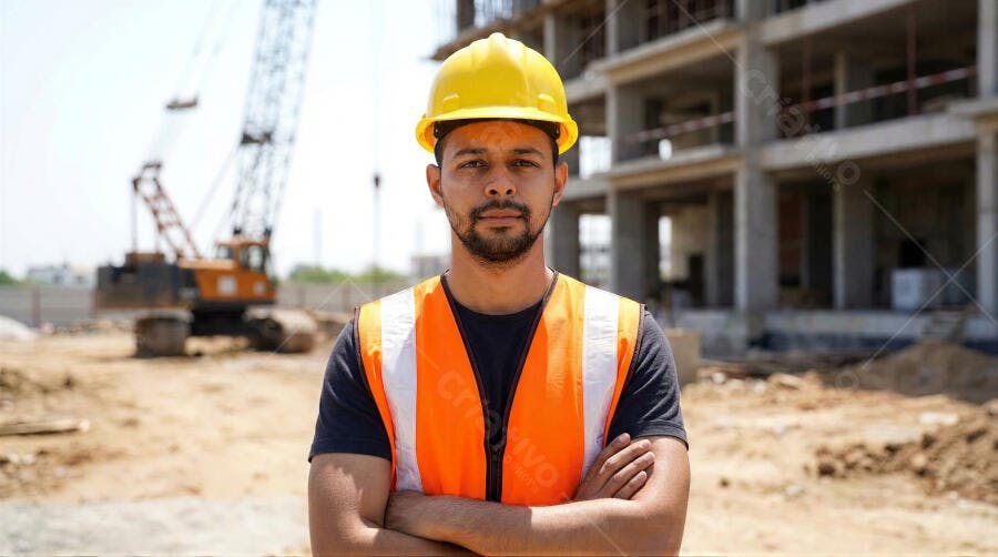Foto Homem Indiano Engenheiro Capacete Obra Construção Civil