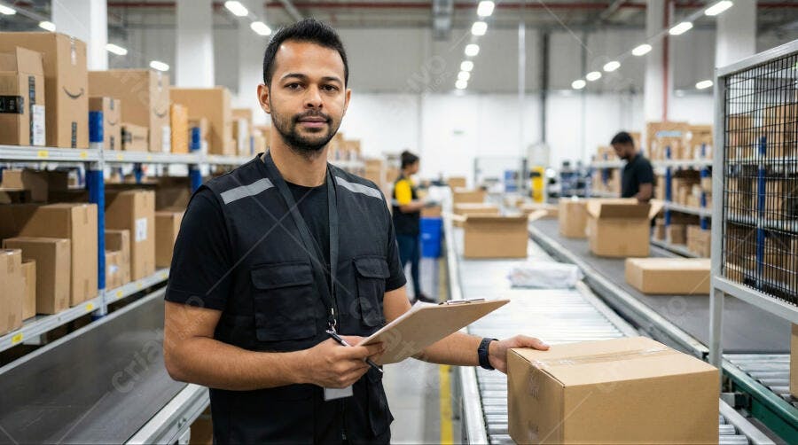 Foto Homem Indiano Trabalhando Armazém Logística Centro Distribuição