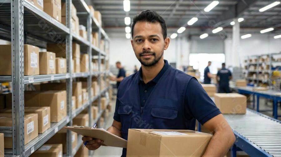 Foto Homem Indiano Trabalhando Armazém Logística Estoque