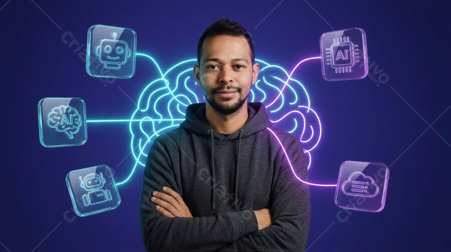 Foto Homem Negro Inteligência Artificial Robótica Nuvem
