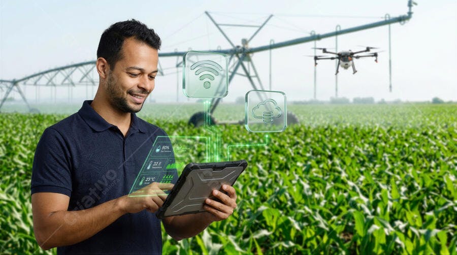 Foto Homem Negro Sorrindo Agronegócio Tecnologia Campo