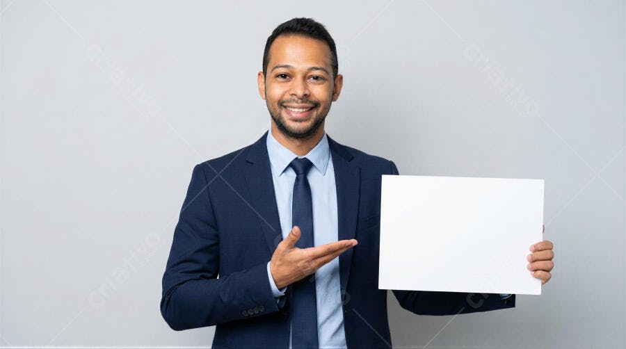 Foto Homem Negro Sorrindo Apontando Cartão Branco Vazio