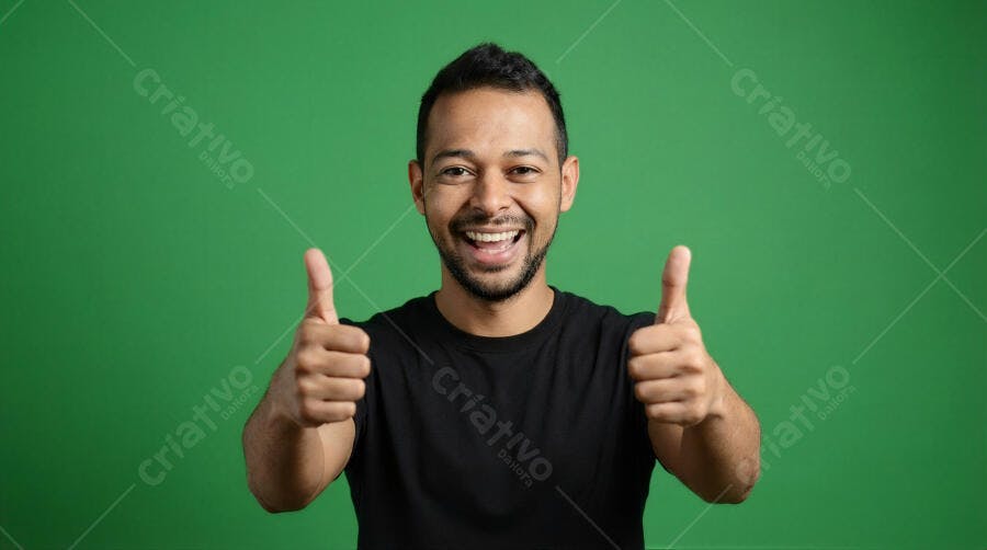 Foto Homem Negro Sorrindo Polegares para Cima Fundo Verde Chroma Key