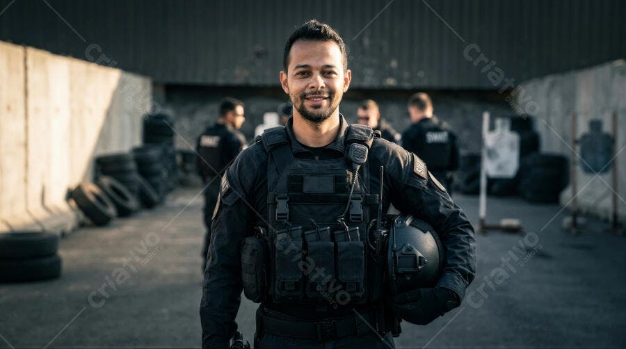 Foto Homem Policial Sorrindo Treinamento Tático Militar