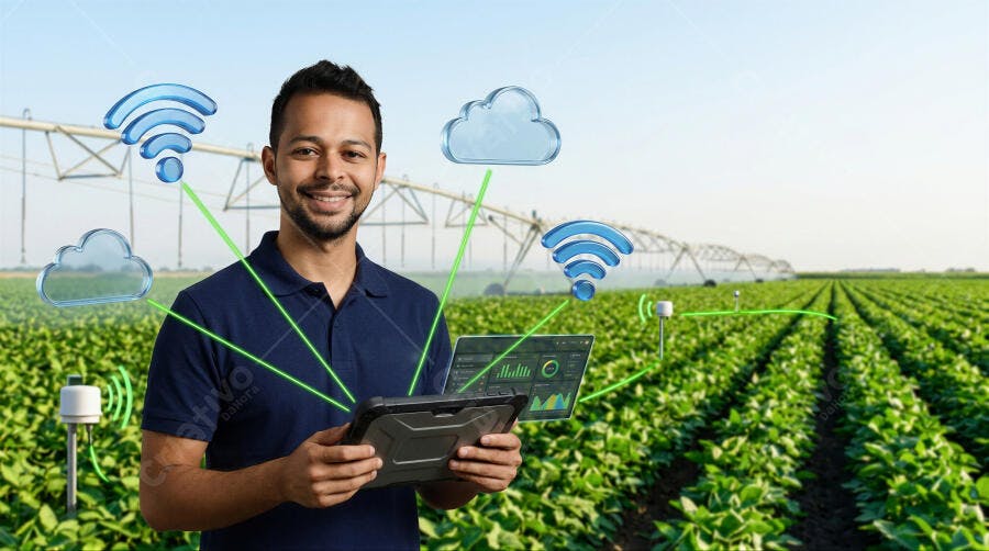 Foto Homem Sorrindo Agricultura Inteligente Campo de Soja