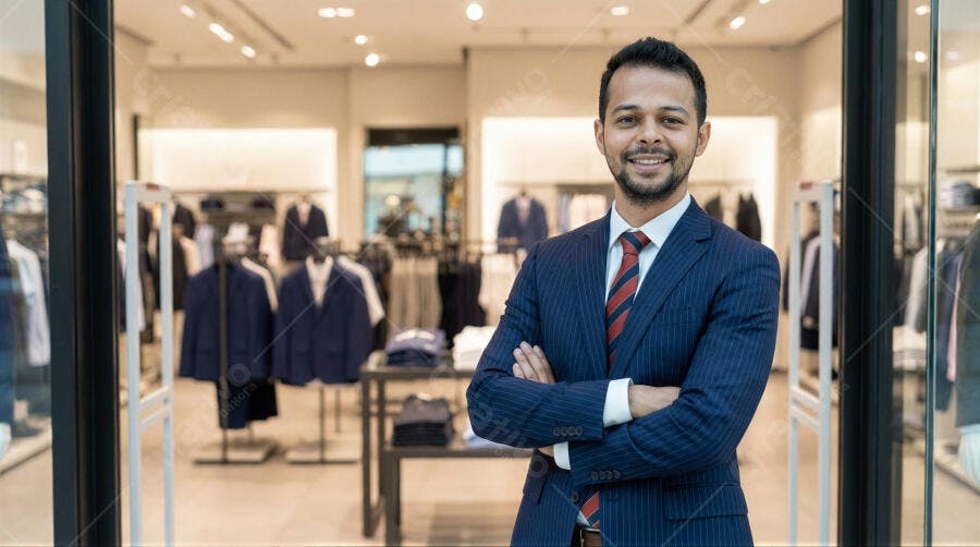 Foto Homem Sorrindo Loja de Roupas Varejo Moda Masculina