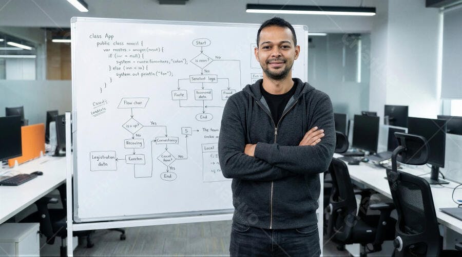 Foto Homem Sorrindo Programador Desenvolvedor Software Escritório