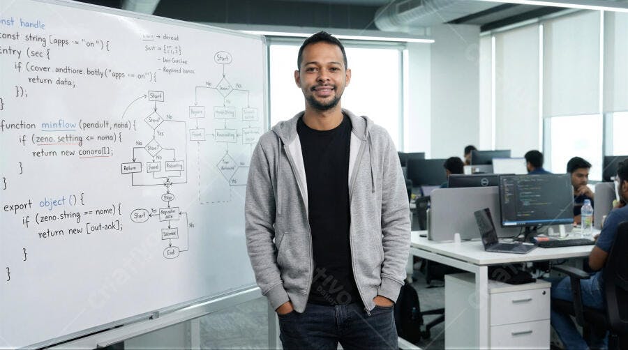 Foto Homem Sorrindo Programador Desenvolvedor Software Escritório