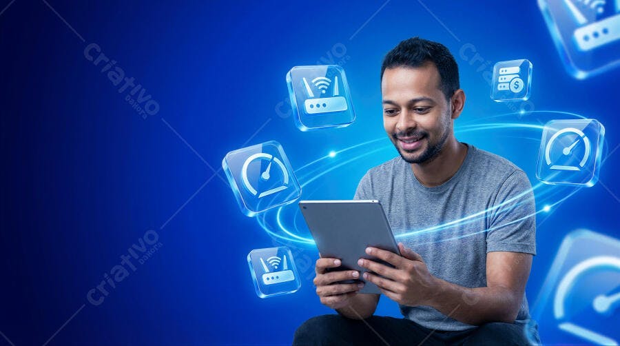 Foto Homem Sorrindo Usando Tablet Conectividade Internet