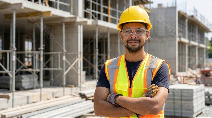Foto Homem Trabalhador Construção Civil Capacete Amarelo Obra