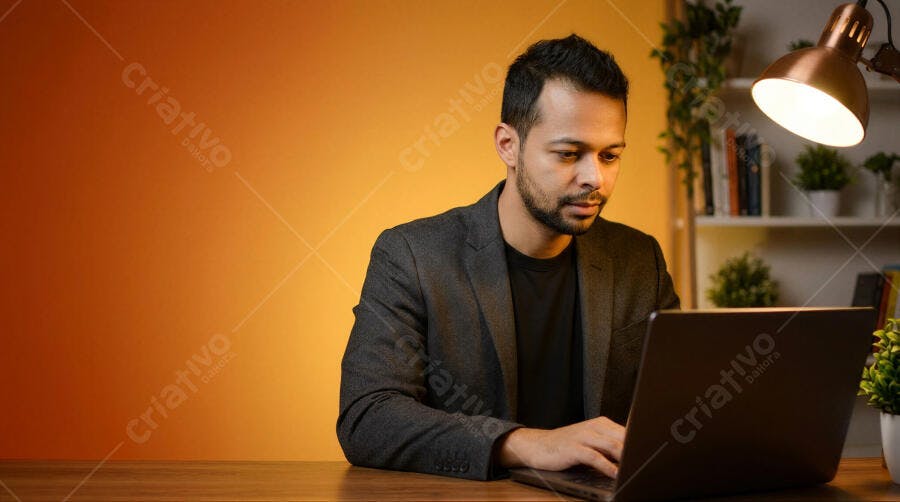 Foto Homem Trabalhando Notebook Escritório Home Office