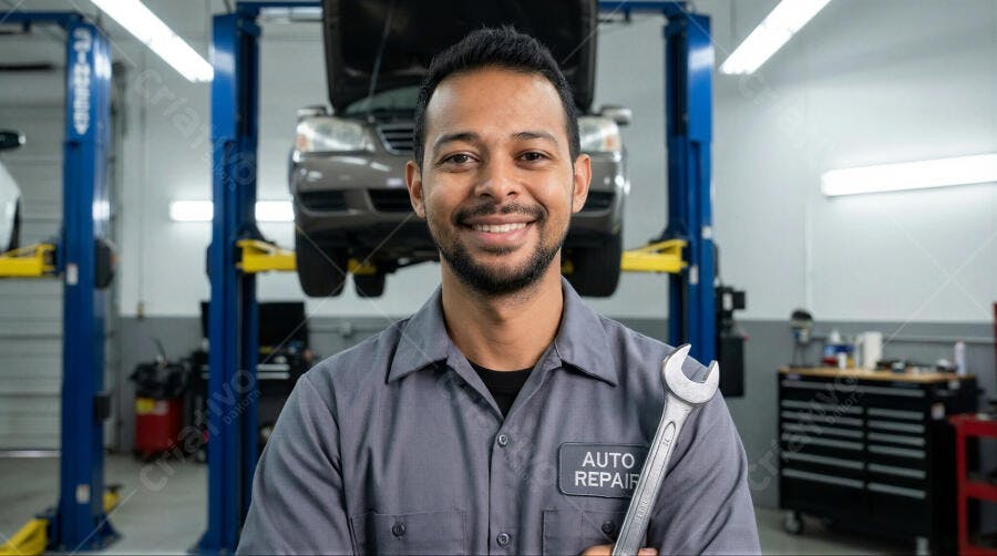 Foto Mecânico Homem Negro Sorrindo Oficina Automotiva