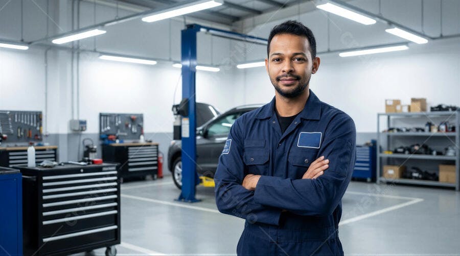 Foto Mecânico Homem Negro Sorrindo Oficina Automotiva