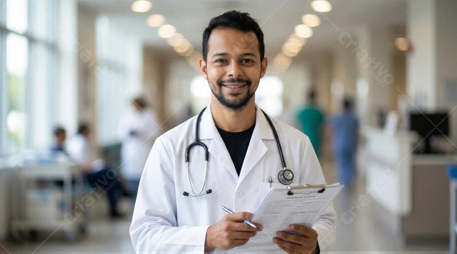 Foto Médico Homem Indiano Sorrindo Hospital Corredor