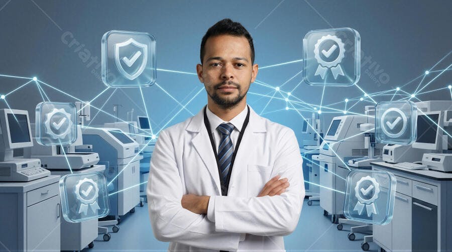 Foto Médico Homem Negro Braços Cruzados Laboratório Equipamentos