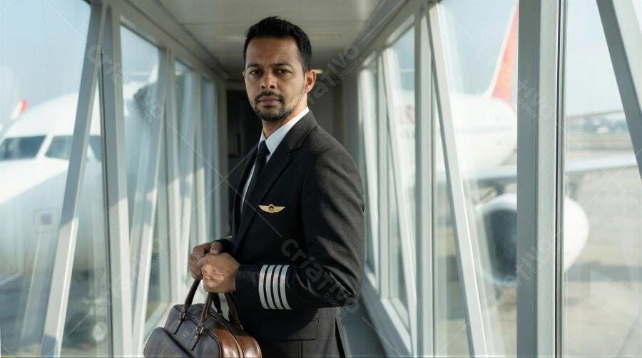 Foto Piloto Homem Indiano Olhando Câmera Aeroporto