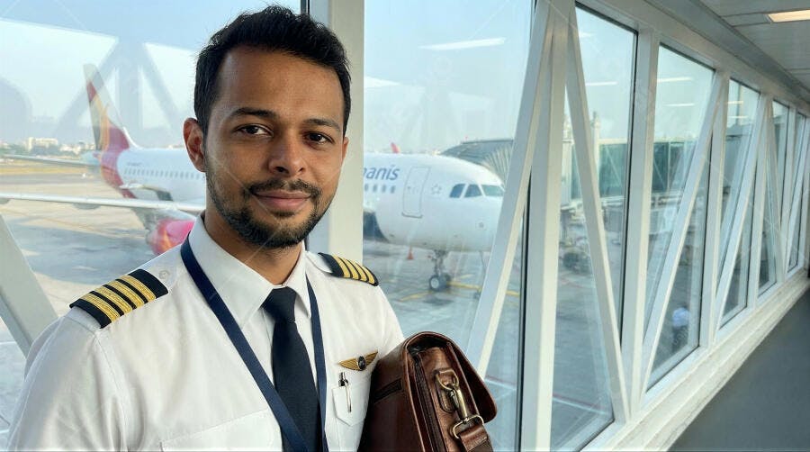 Foto Piloto Indiano Sorrindo Aeroporto Profissional Aviação