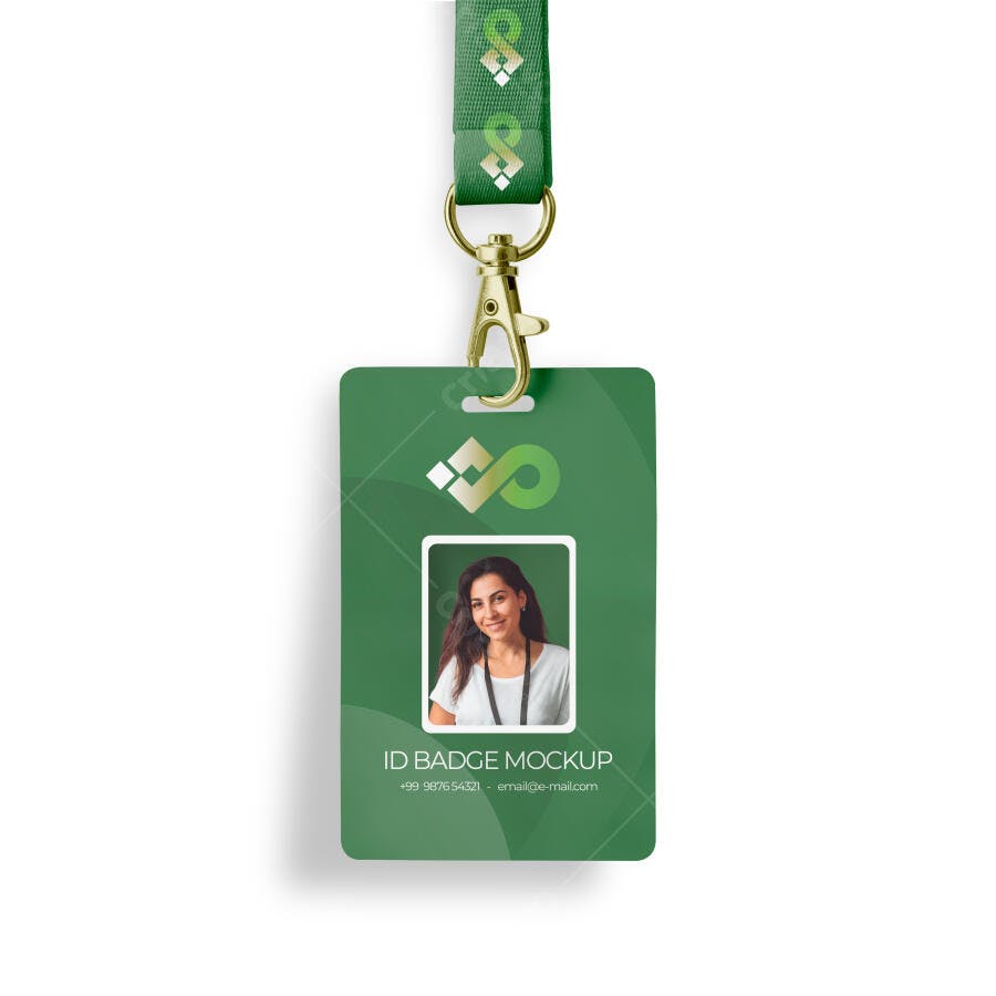 Mockup Crachá Identidade Vertical Fundo Branco Editável