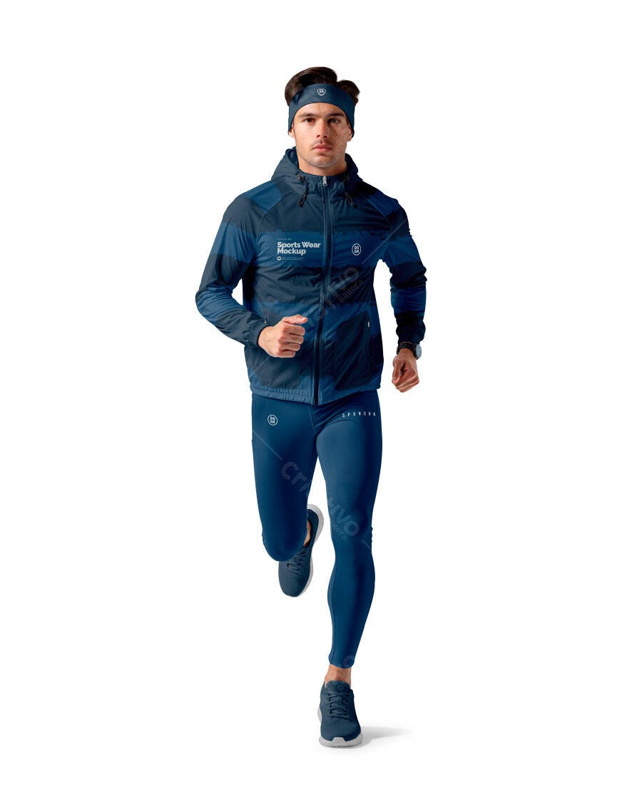 Mockup Roupa Esportiva Masculina Jaqueta Calça Faixa Corrida Editável