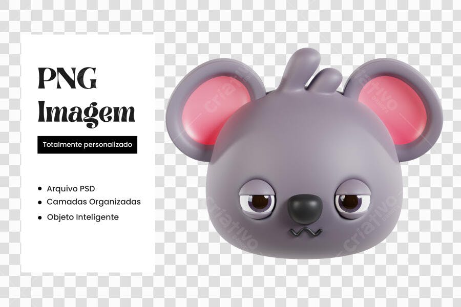 Personagem Ilustrado Coala Sonolento 3D PNG Fundo Transparente