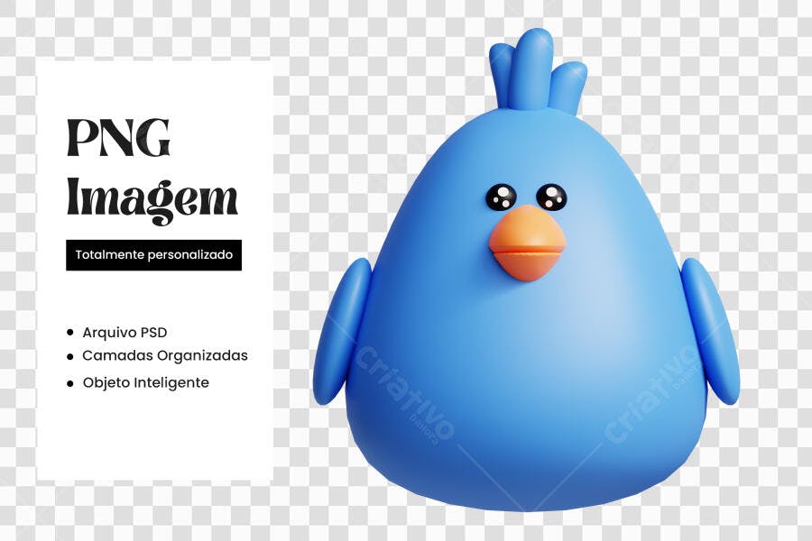 Personagem Ilustrado Pássaro Azul 3D Fofo PNG Fundo Transparente