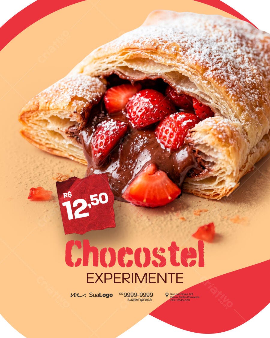 Post Instagram Chocostel Padaria Confeitaria PSD Editável