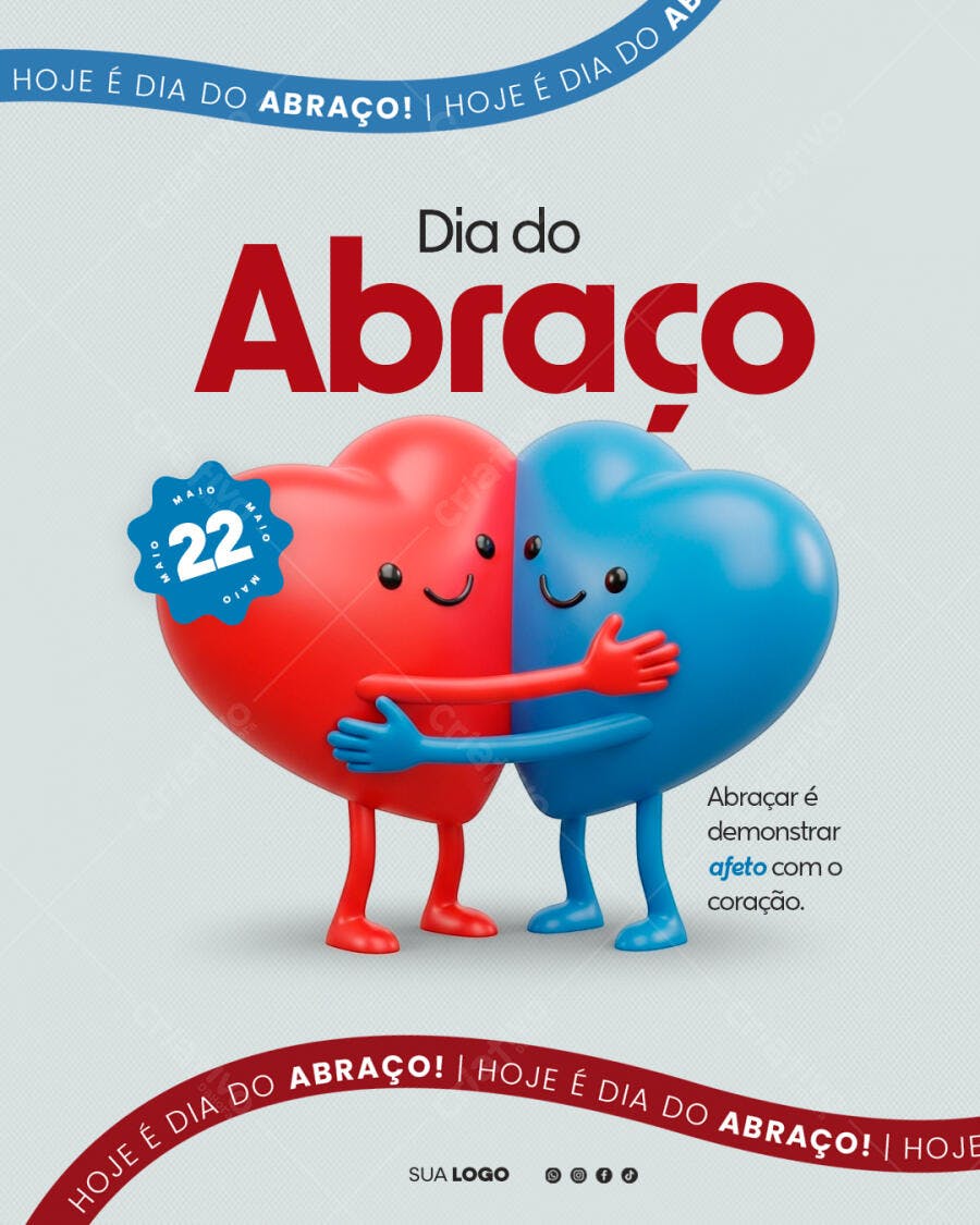 Post Instagram Dia do Abraço 22 de Maio PSD Editável