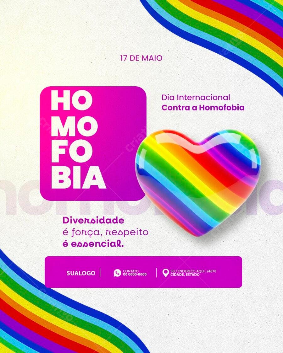 Post Instagram Dia Internacional Contra Homofobia PSD Editável