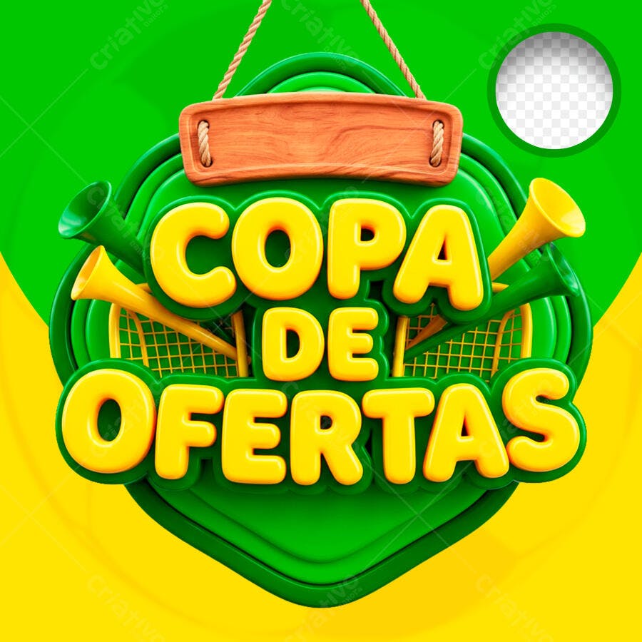 Selo 3D Copa de Ofertas Verde Amarelo PNG Transparente