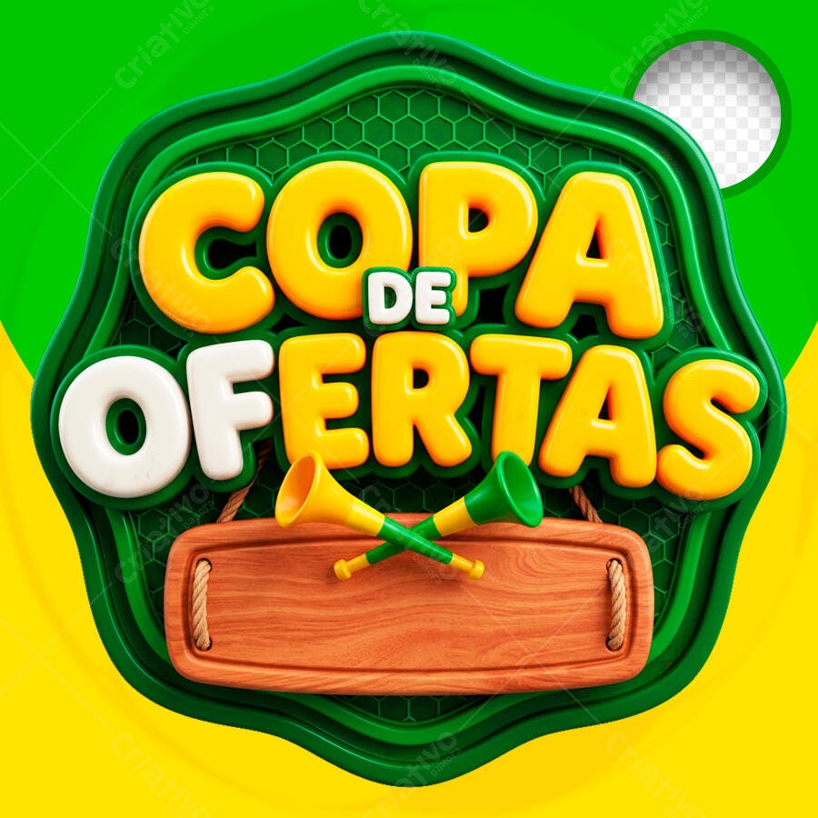 Selo 3D Copa de Ofertas Verde Amarelo PNG Transparente