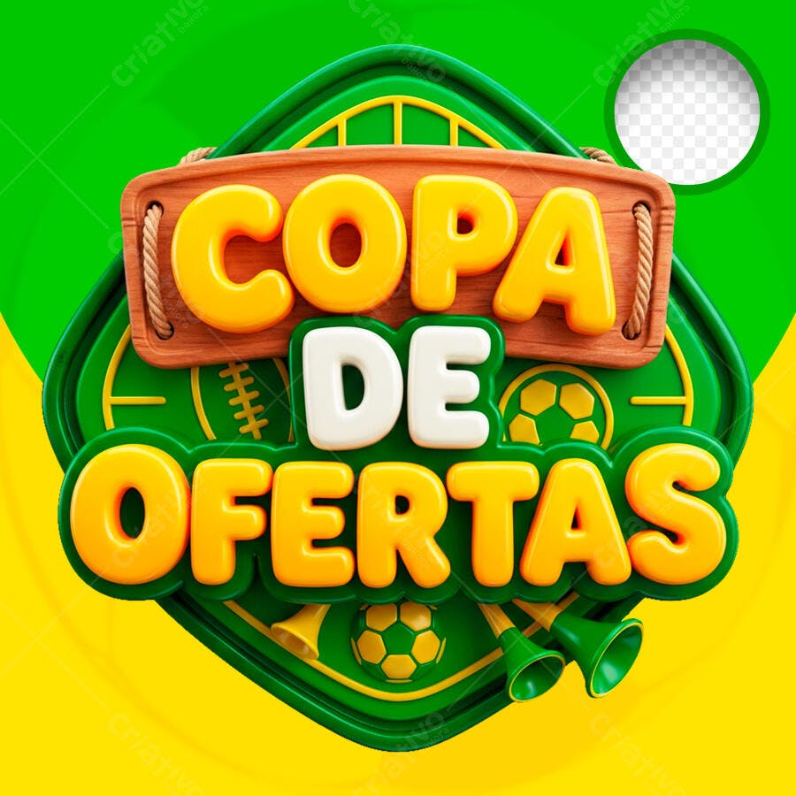 Selo 3D Copa de Ofertas Verde Amarelo PNG Transparente