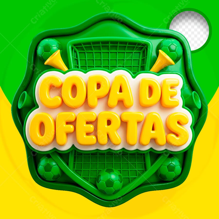 Selo 3D Oferta Copa do Mundo Verde Amarelo PNG Transparente
